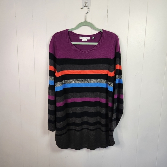 Penningtons Purple Striped Long Sleeve Tunic Sweater Pullover Crew Size X 0X - Picture 1 of 7